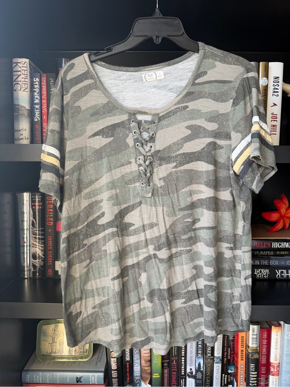 Maurices Lace-Up Camo Short Sleeve Tee - Gray & Green